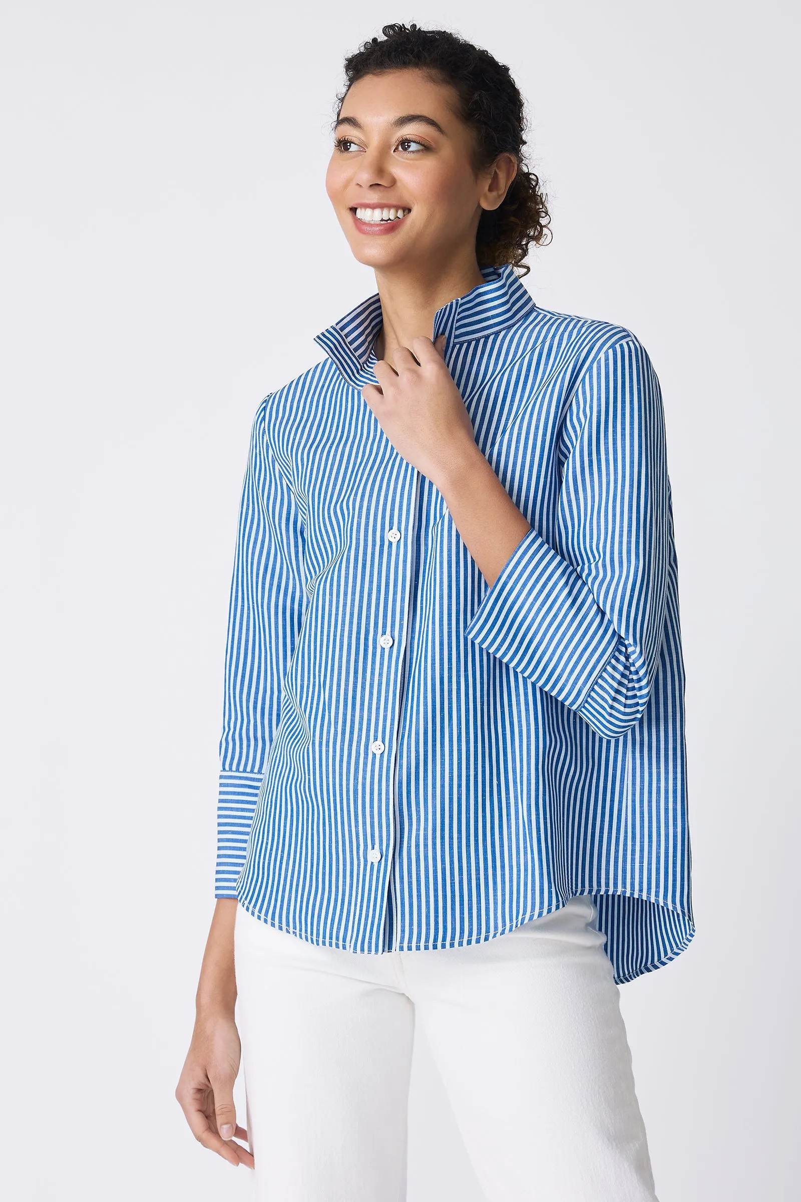 Greta Placket Front Shirt - Cabana Stripe