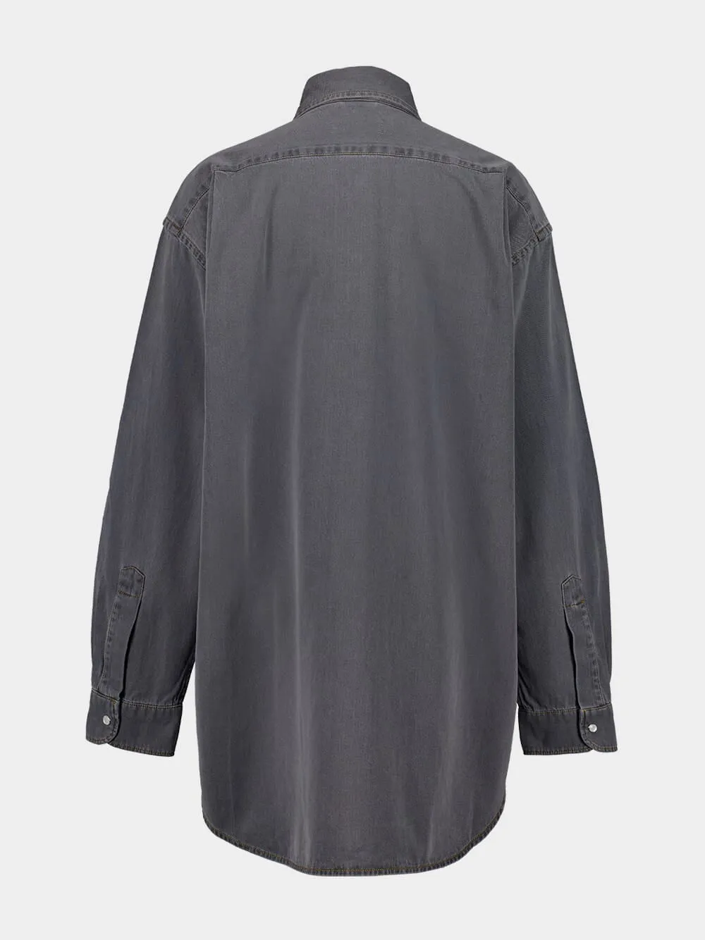 Grey Chambray Oversized Shirt with Embroidery