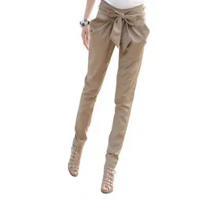 high waist women's Skinny Long Trousers OL casual Bow harem pants plus size Black, Khaki