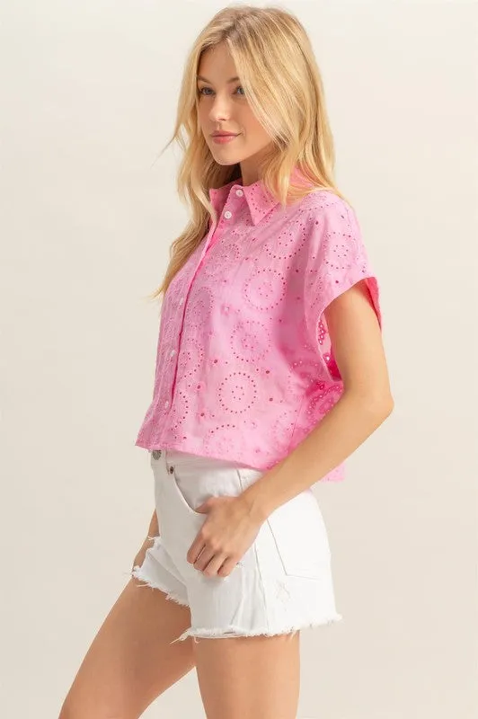 HYFVE Lightweight Eyelet Button Down Short Sleeve Shirt