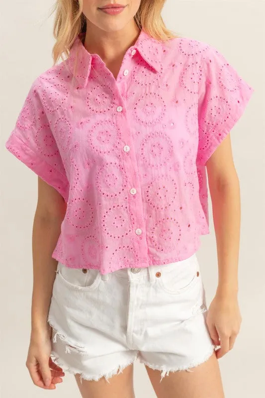 HYFVE Lightweight Eyelet Button Down Short Sleeve Shirt