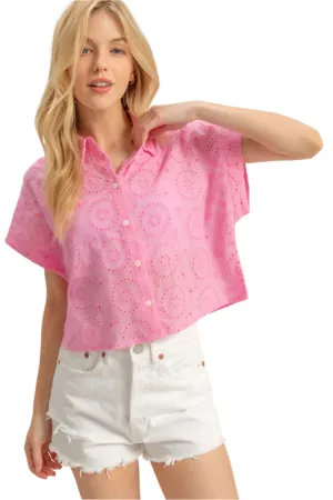 HYFVE Lightweight Eyelet Button Down Short Sleeve Shirt