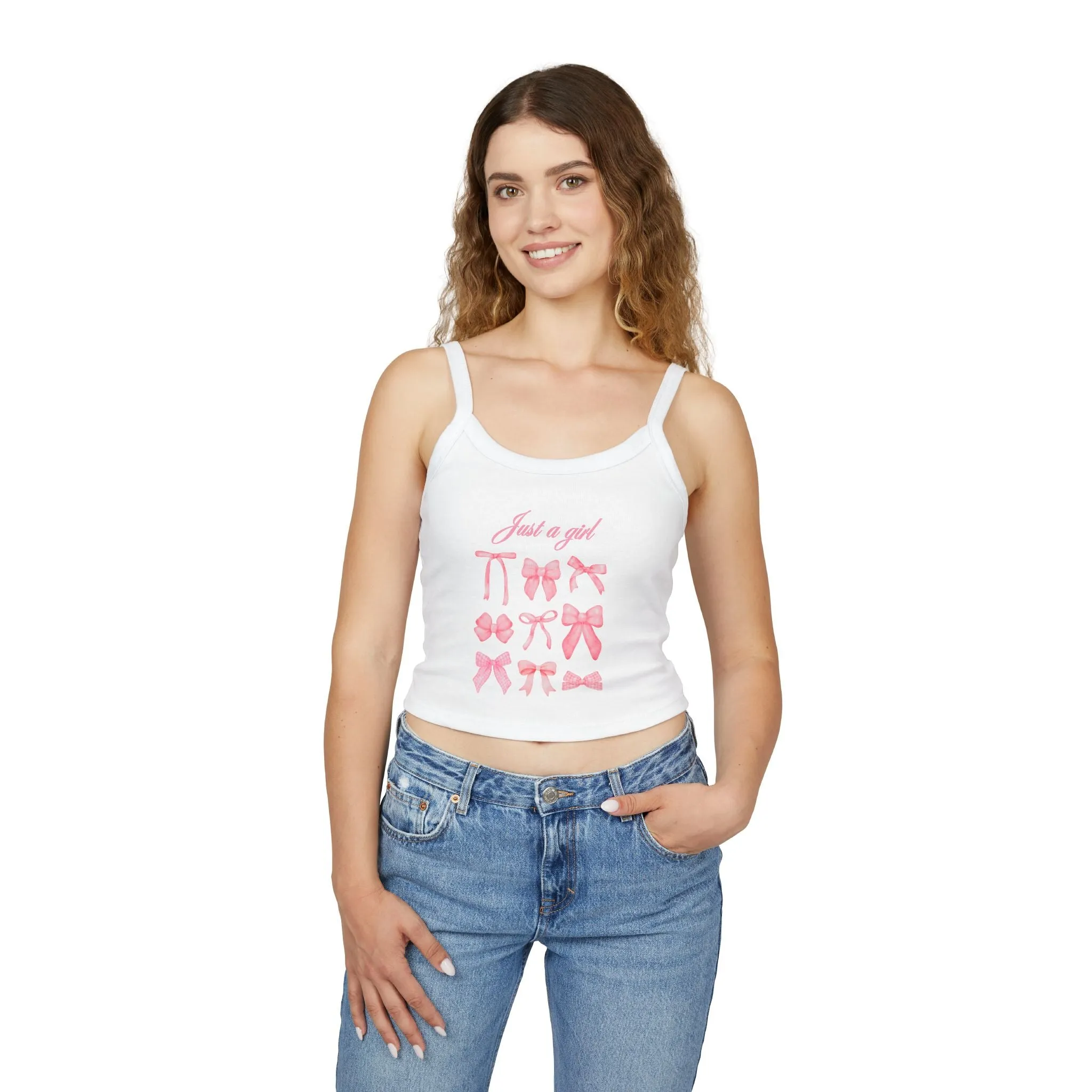Just a Girl Bow Print Spaghetti Strap Tank Top -