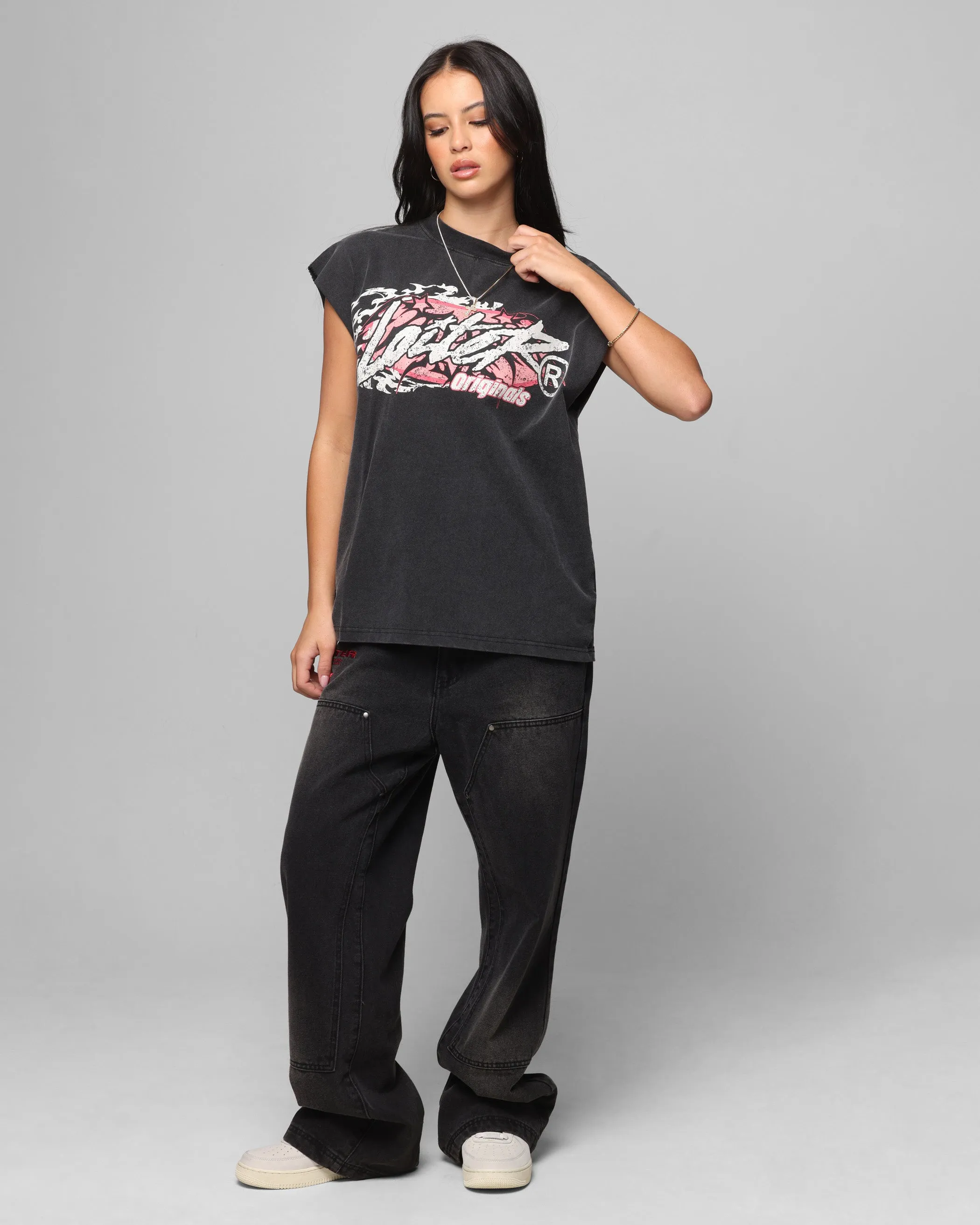 Loiter Motor Oversized Muscle T-Shirt Charcoal