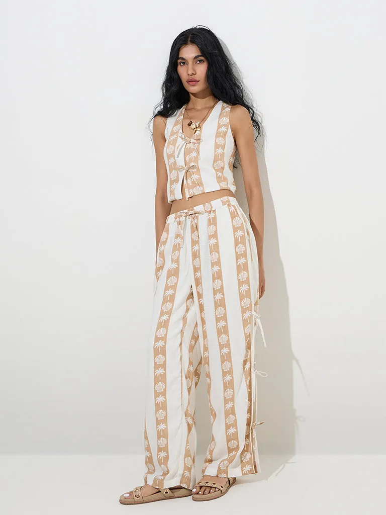 Nuon Beige Shell Printed Cotton-Blend Top