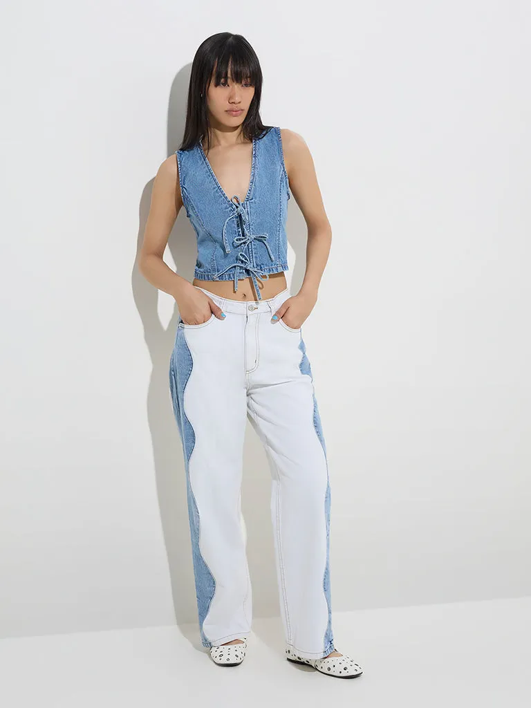 Nuon Blue Bow-Detailed Denim Top