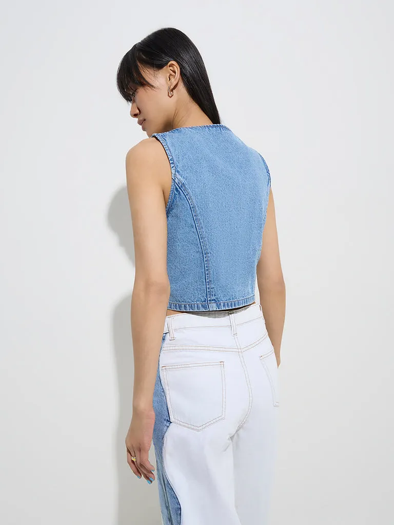 Nuon Blue Bow-Detailed Denim Top