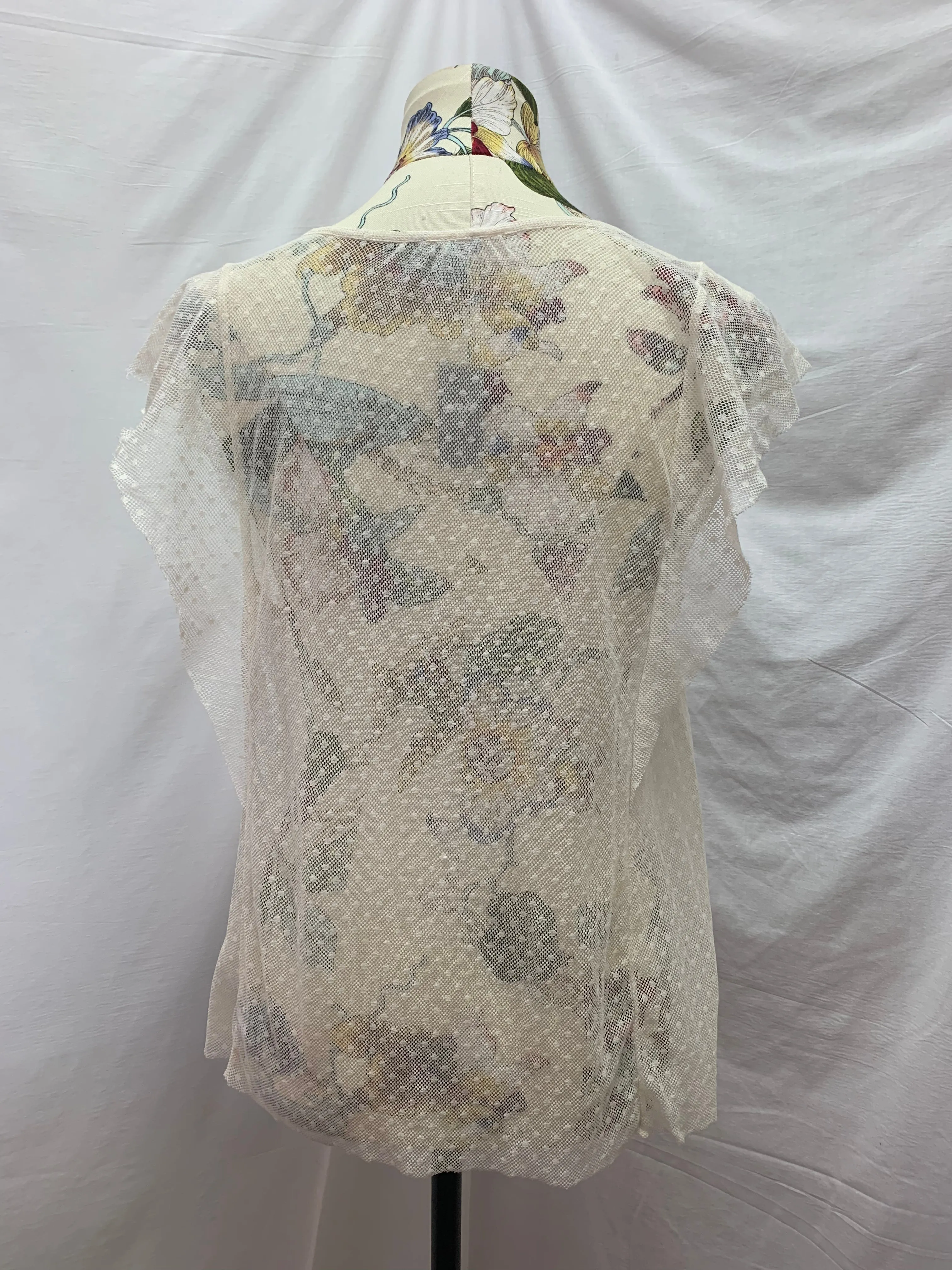 NWT - AERIE cream Sheer Net Dot Short Sleeve Shirt - Large