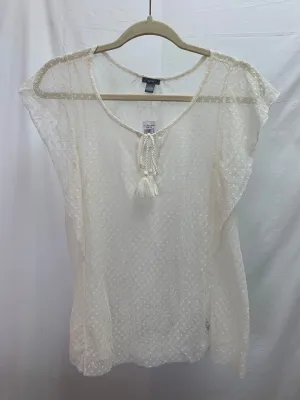 NWT - AERIE cream Sheer Net Dot Short Sleeve Shirt - Large