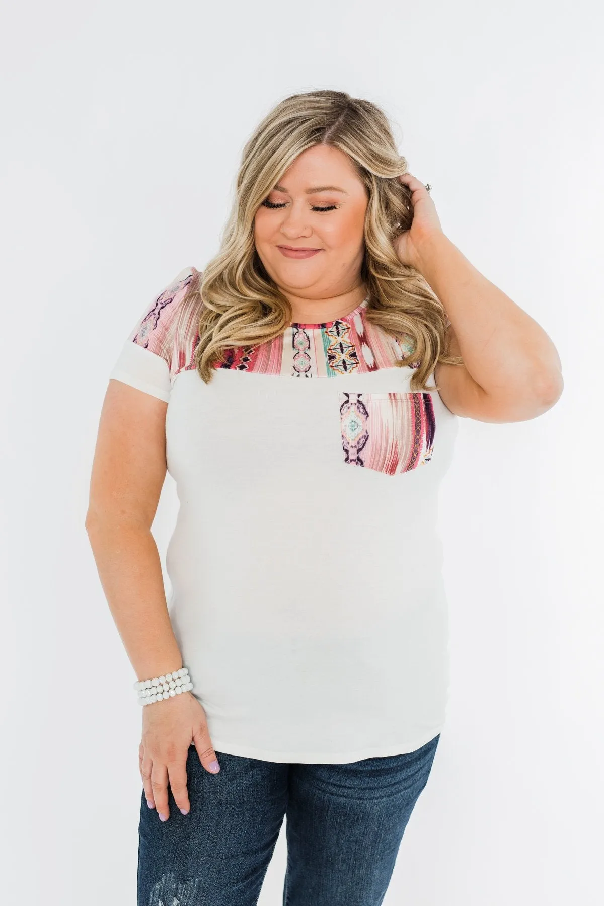 Opened Up My Eyes Bow Back Top- Ivory & Pink Tones