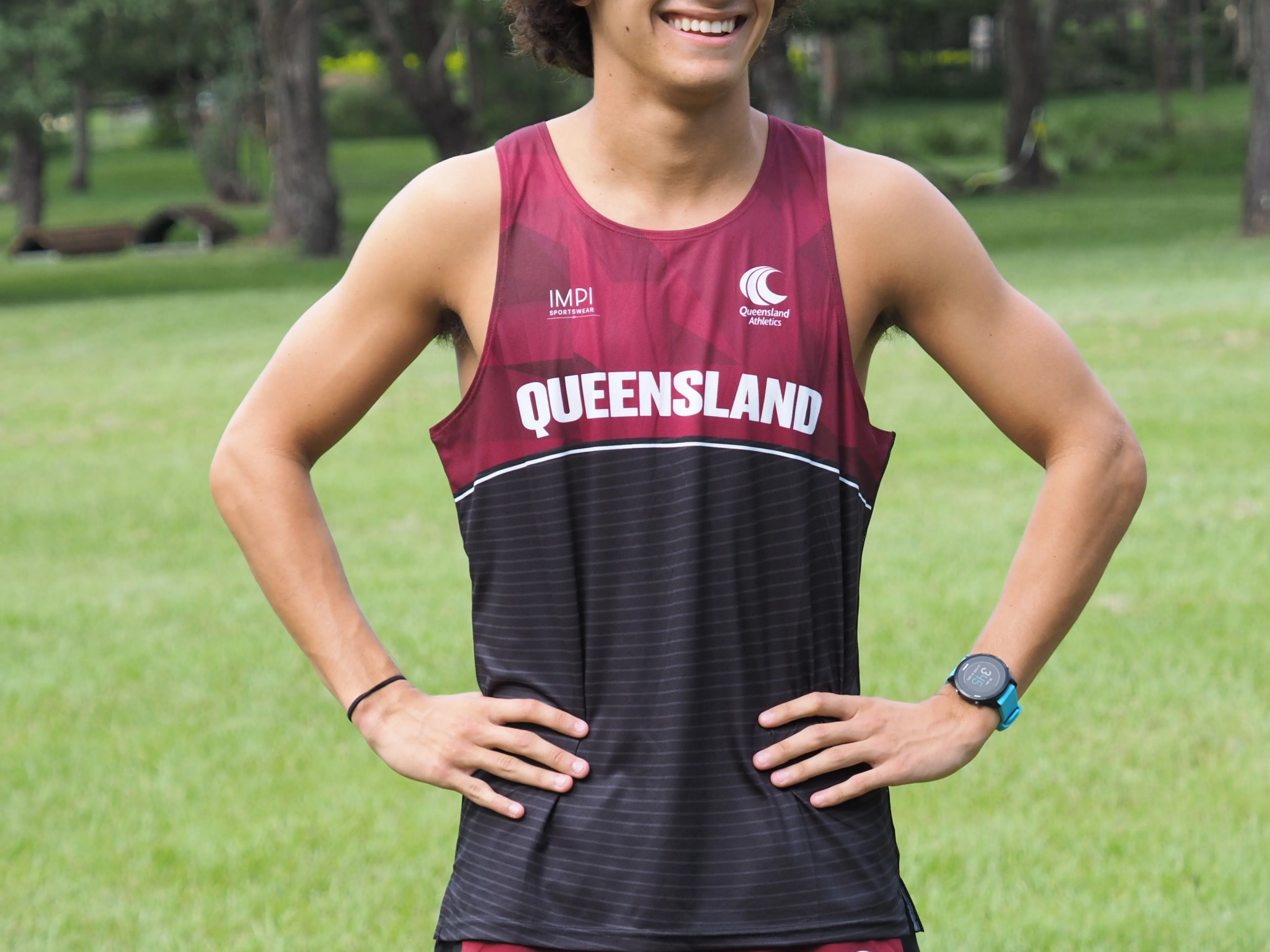 QLD Athletics - Mens Maroon and Black Singlet