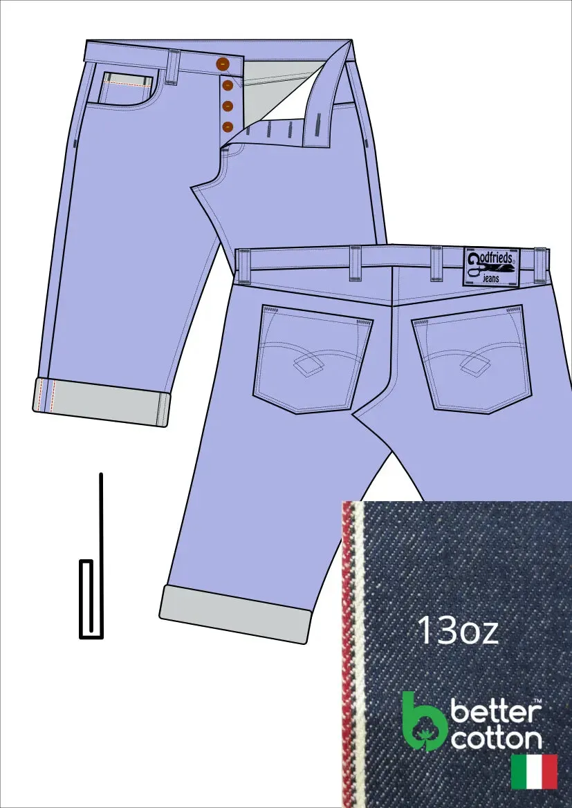 Raw denim jeans bermuda shorts op maat