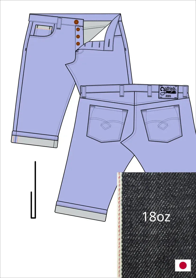 Raw denim jeans bermuda shorts op maat