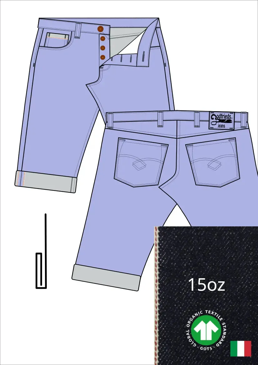 Raw denim jeans bermuda shorts op maat