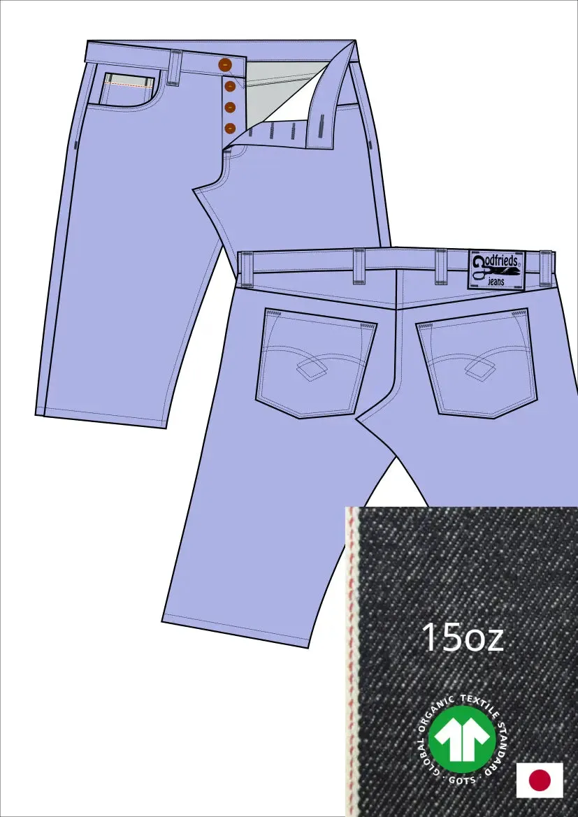 Raw denim jeans bermuda shorts op maat