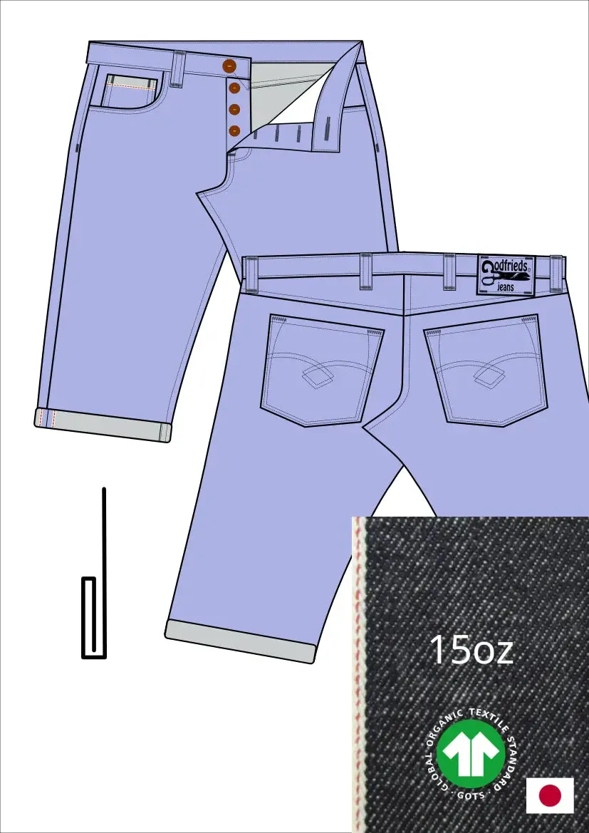 Raw denim jeans bermuda shorts op maat