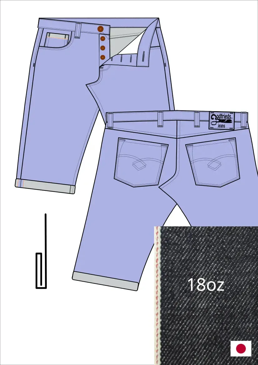 Raw denim jeans bermuda shorts op maat
