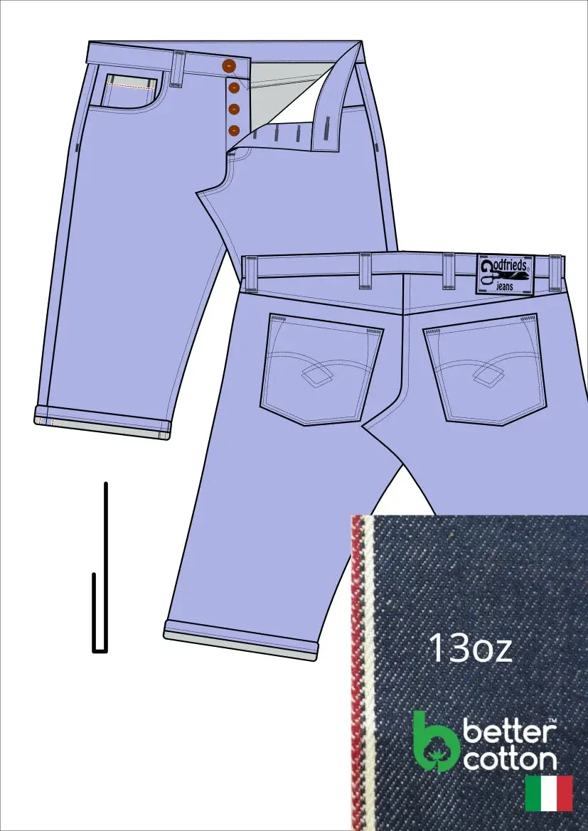 Raw denim jeans bermuda shorts op maat