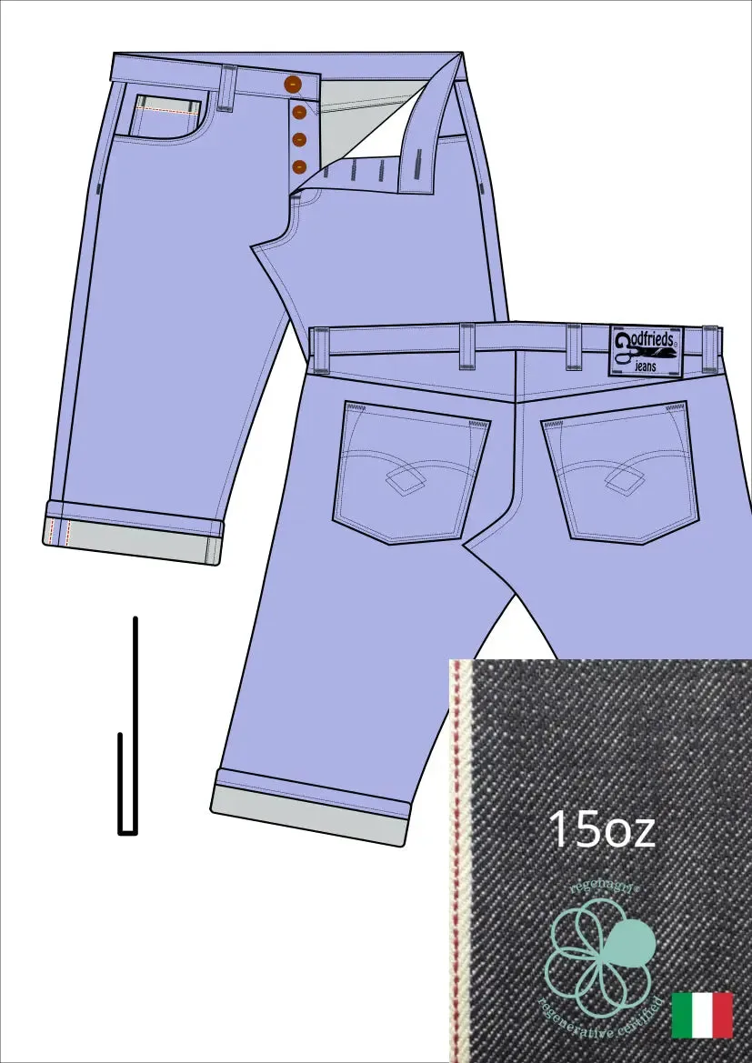Raw denim jeans bermuda shorts op maat
