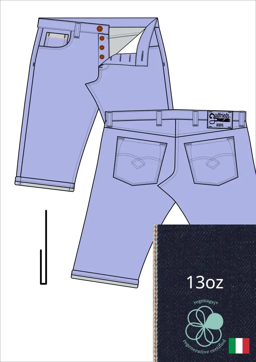 Raw denim jeans bermuda shorts op maat