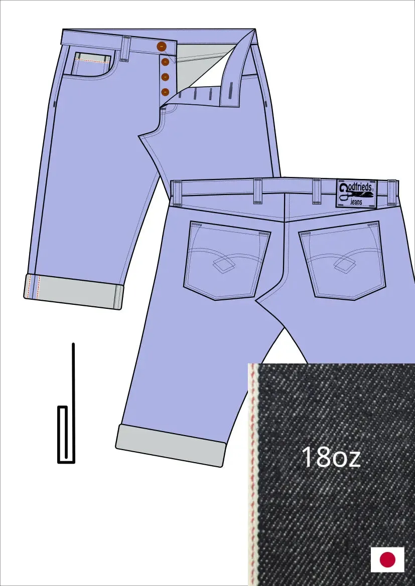 Raw denim jeans bermuda shorts op maat