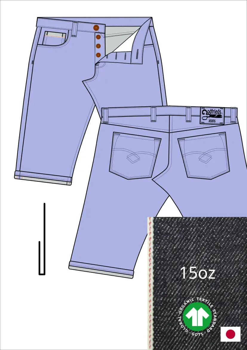 Raw denim jeans bermuda shorts op maat