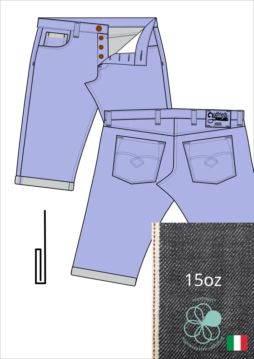 Raw denim jeans bermuda shorts op maat