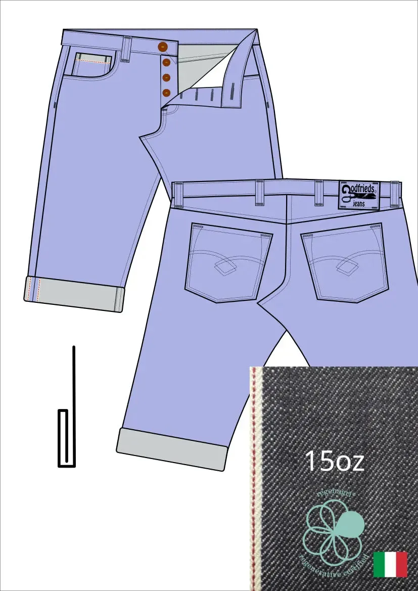 Raw denim jeans bermuda shorts op maat