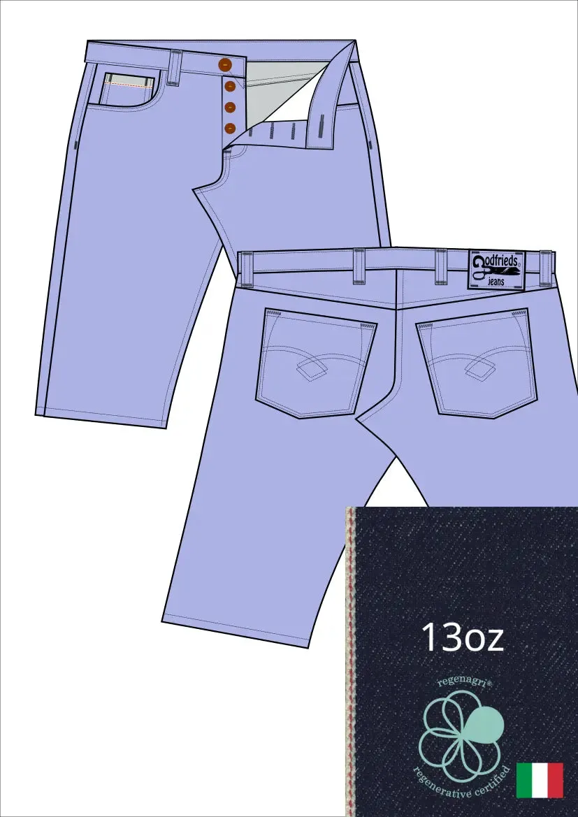 Raw denim jeans bermuda shorts op maat