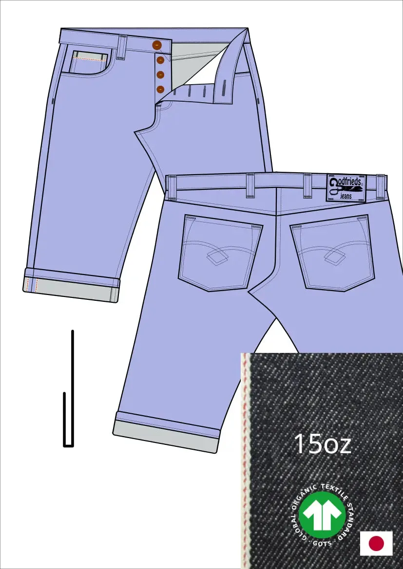 Raw denim jeans bermuda shorts op maat