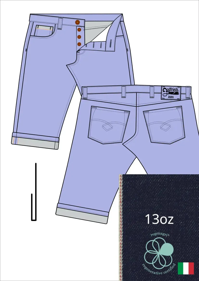 Raw denim jeans bermuda shorts op maat
