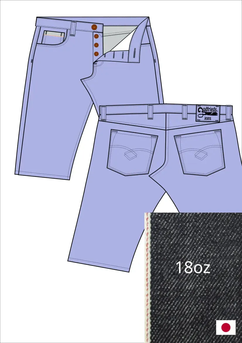 Raw denim jeans bermuda shorts op maat