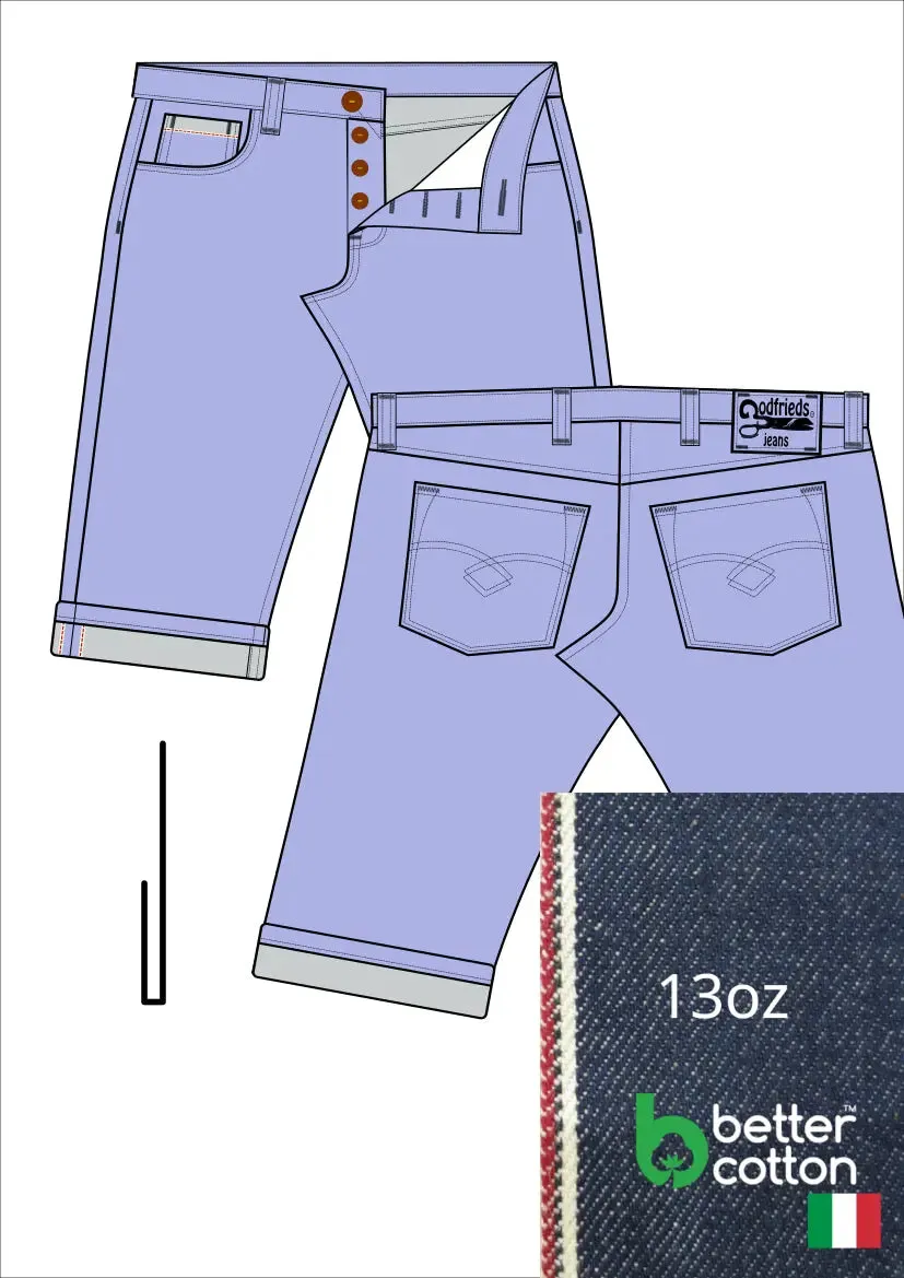 Raw denim jeans bermuda shorts op maat