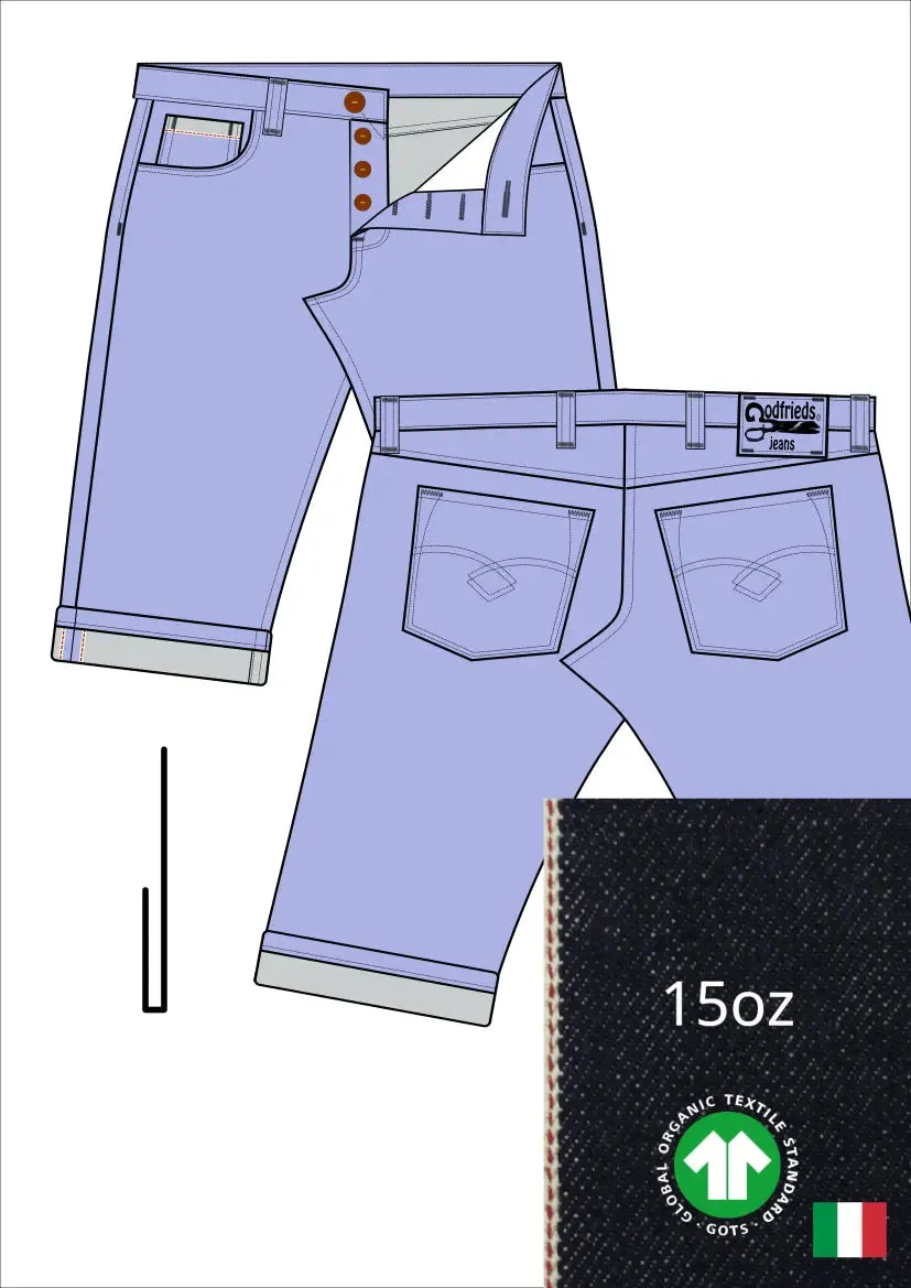 Raw denim jeans bermuda shorts op maat