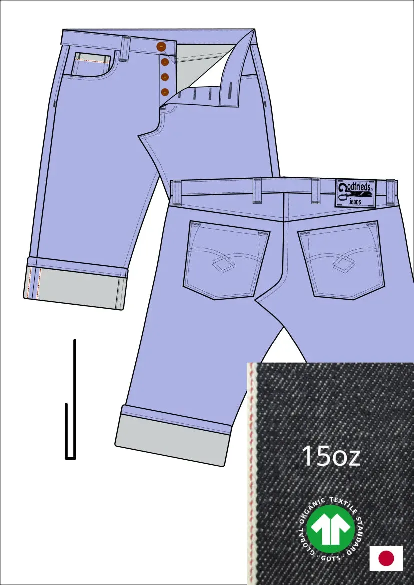 Raw denim jeans bermuda shorts op maat