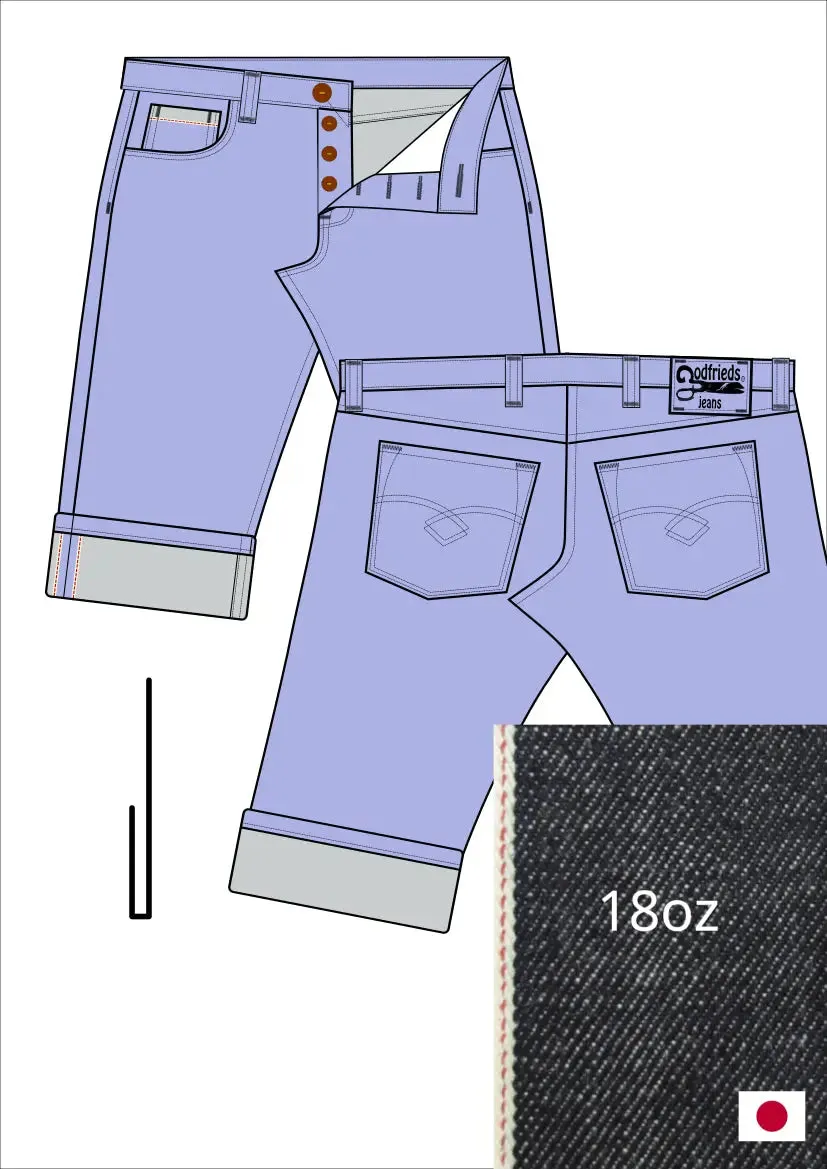 Raw denim jeans bermuda shorts op maat