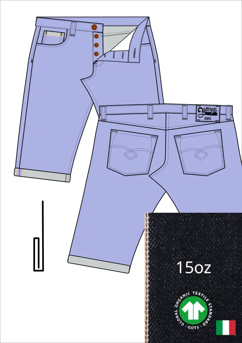Raw denim jeans bermuda shorts op maat