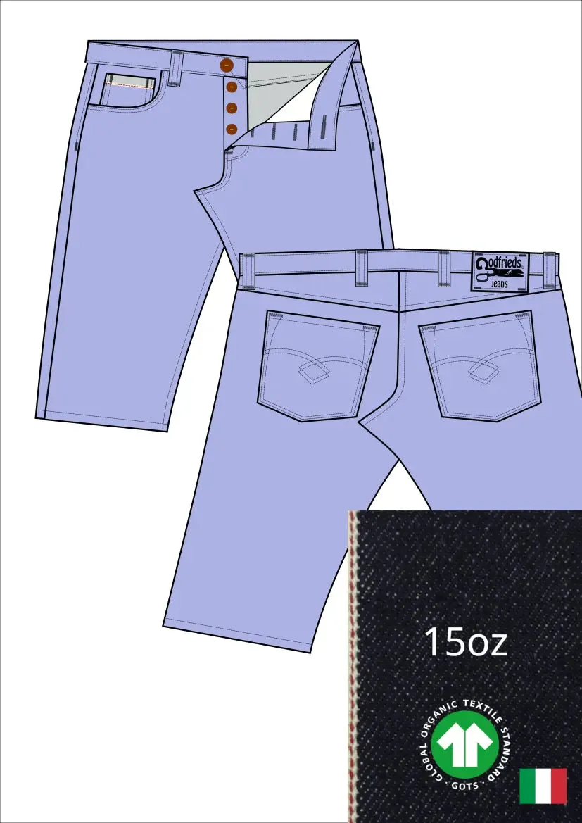 Raw denim jeans bermuda shorts op maat