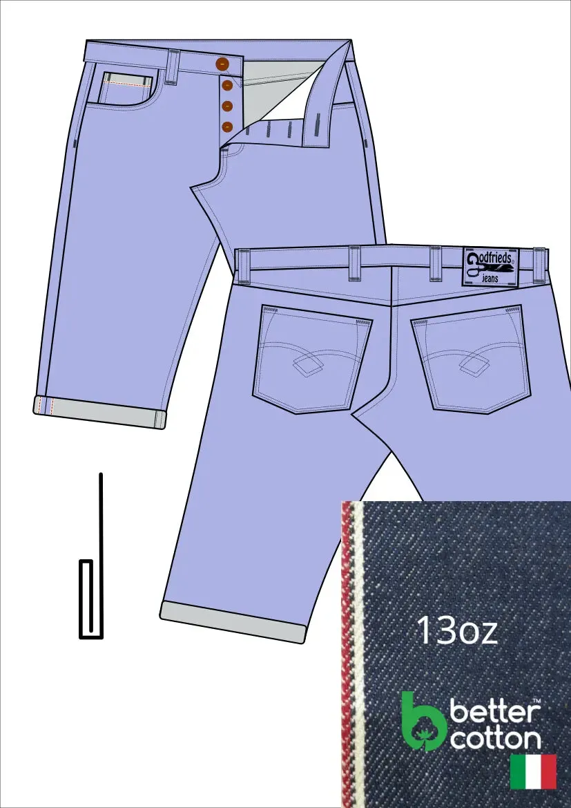 Raw denim jeans bermuda shorts op maat
