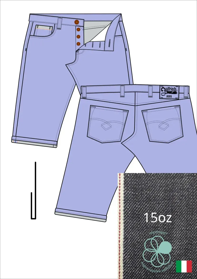 Raw denim jeans bermuda shorts op maat