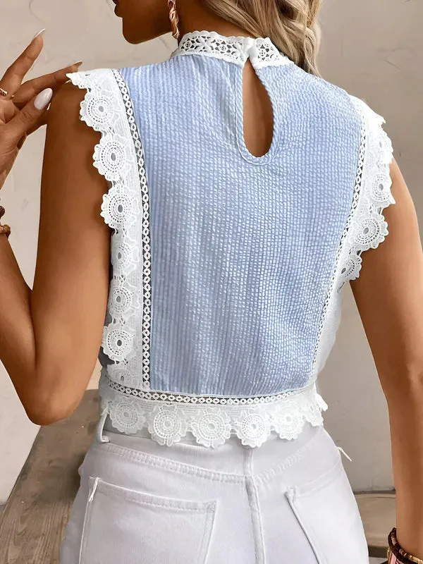 Raynel - elegant blouse with floral lace border and floral sleeves