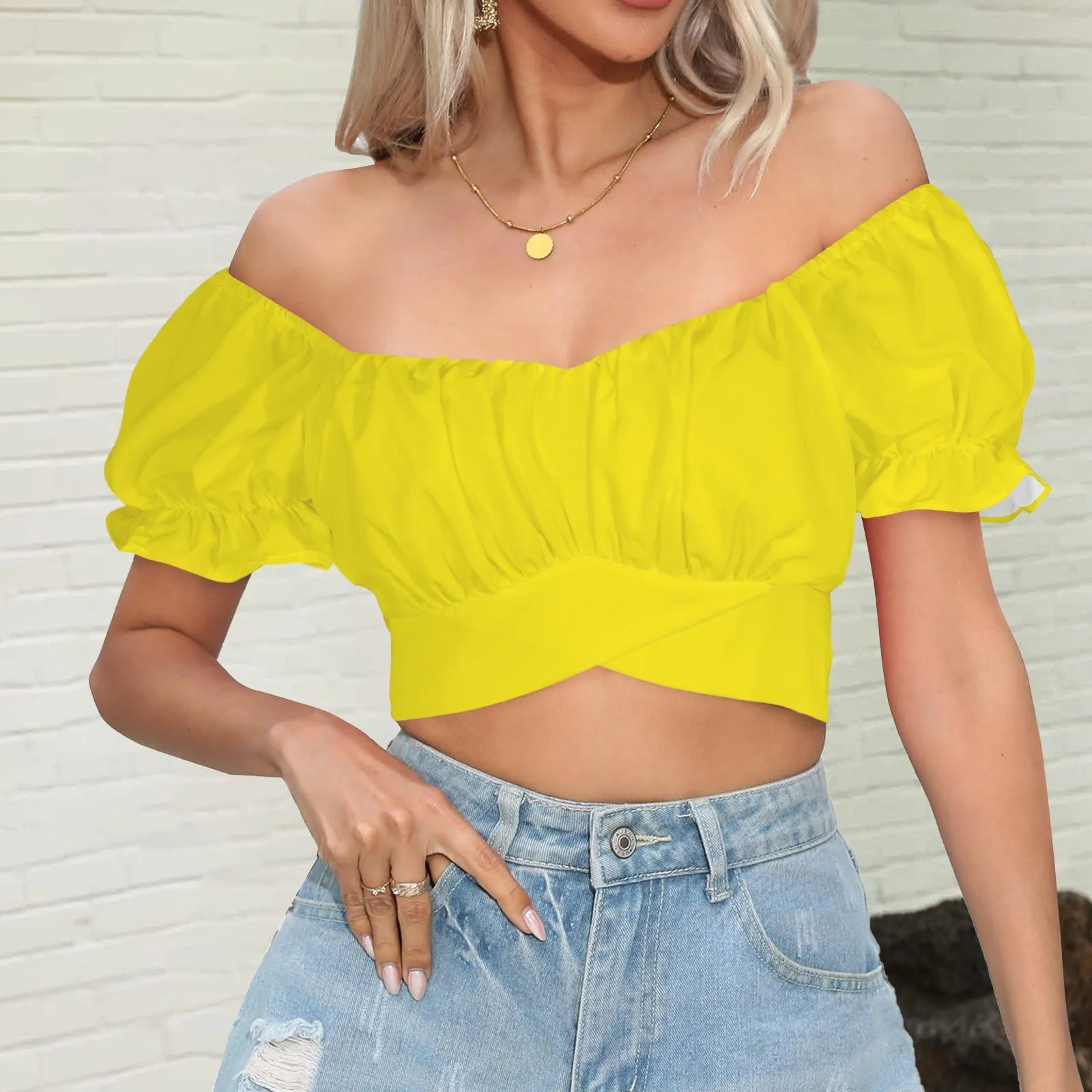 ruffle puff sleeve tie back top