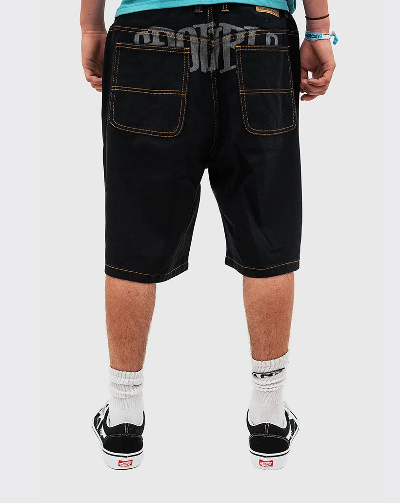 S-Double Print Denim Short - Dyed Black