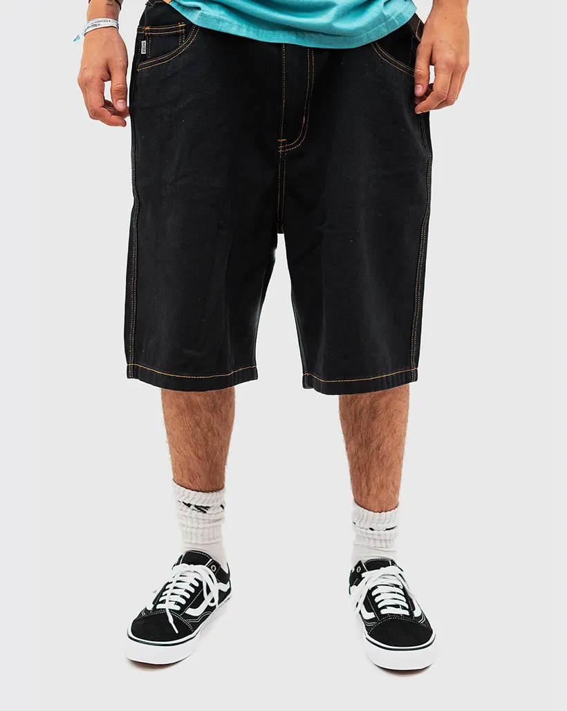 S-Double Print Denim Short - Dyed Black