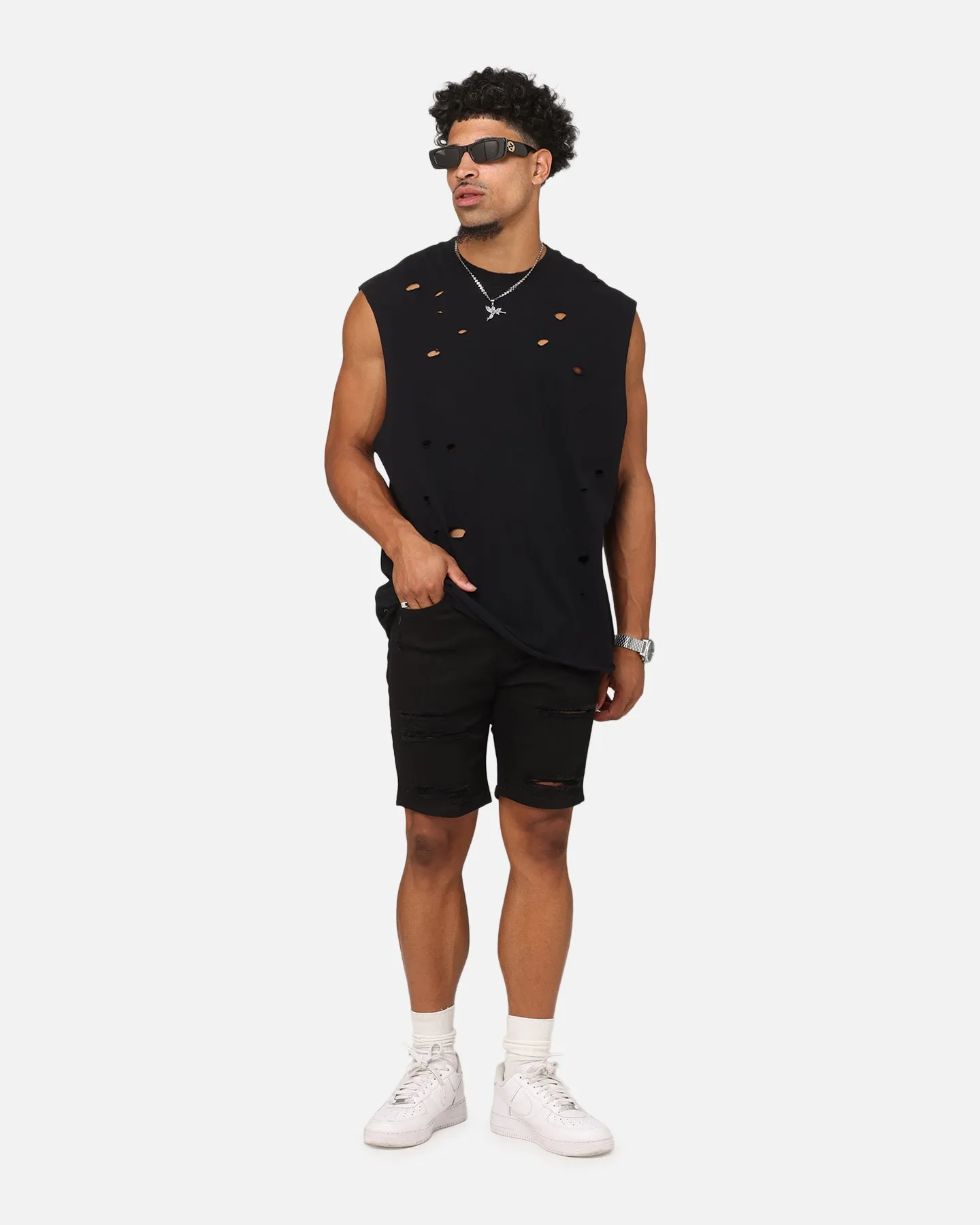 Saint Morta Distressed Oversized Muscle T-Shirt Black