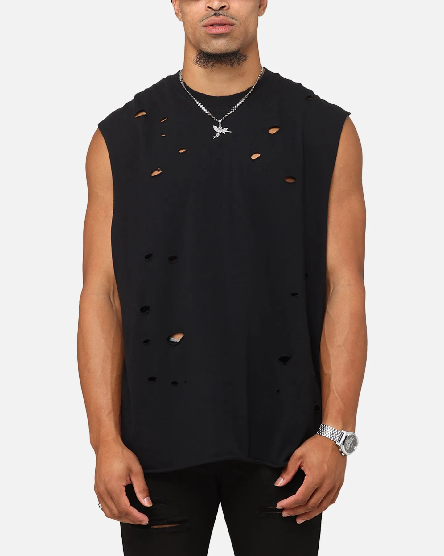 Saint Morta Distressed Oversized Muscle T-Shirt Black