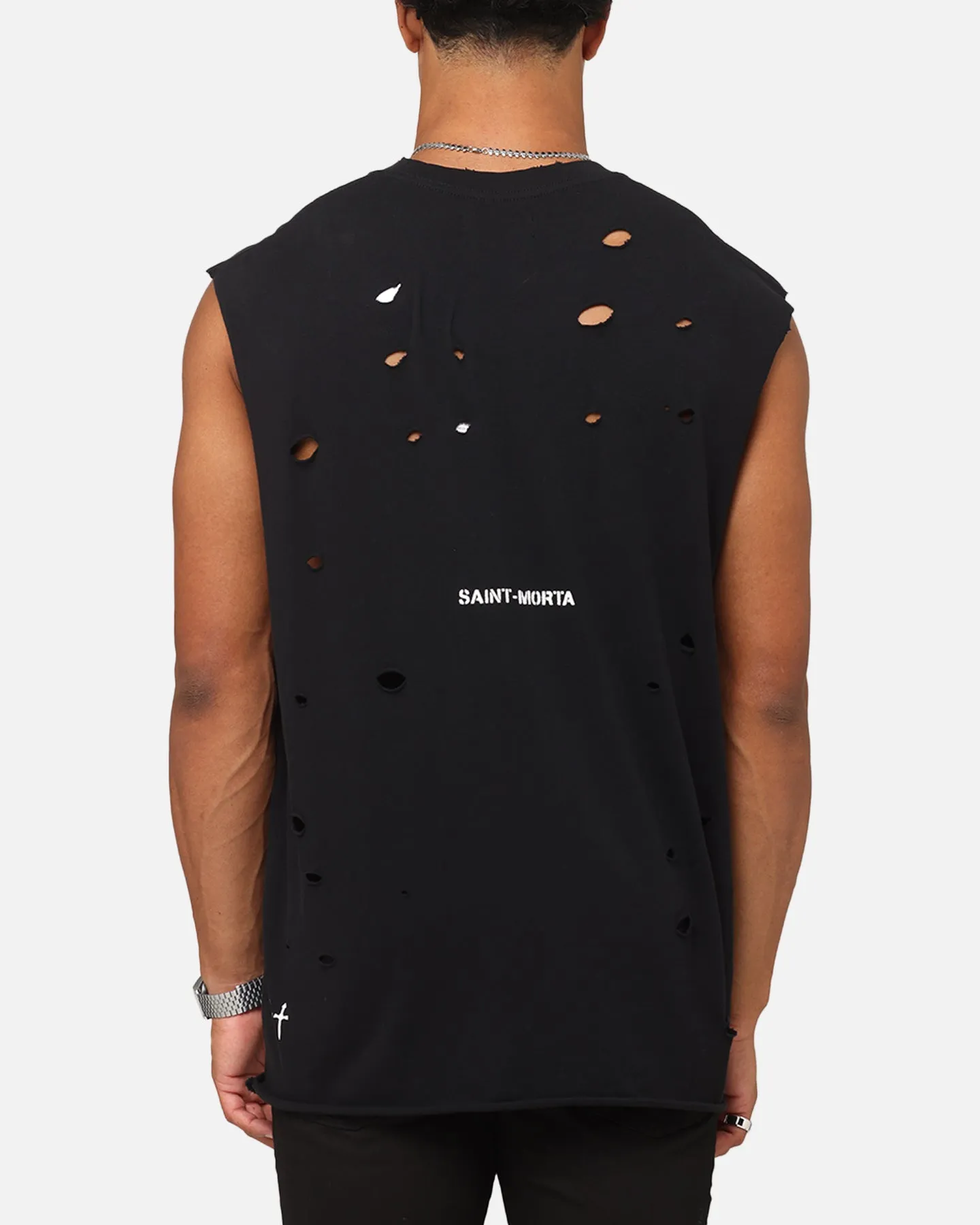 Saint Morta Distressed Oversized Muscle T-Shirt Black