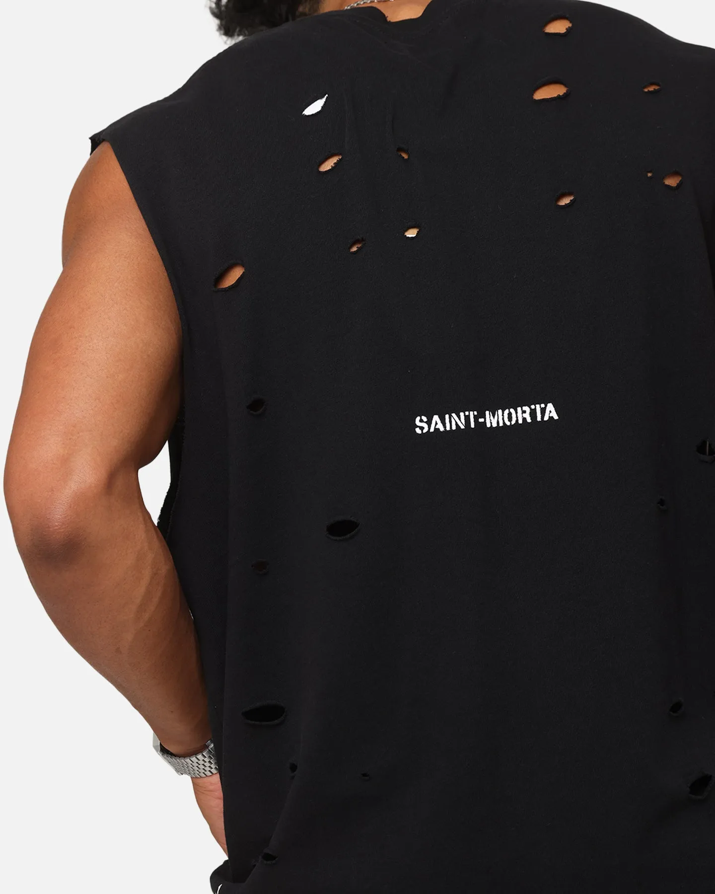 Saint Morta Distressed Oversized Muscle T-Shirt Black