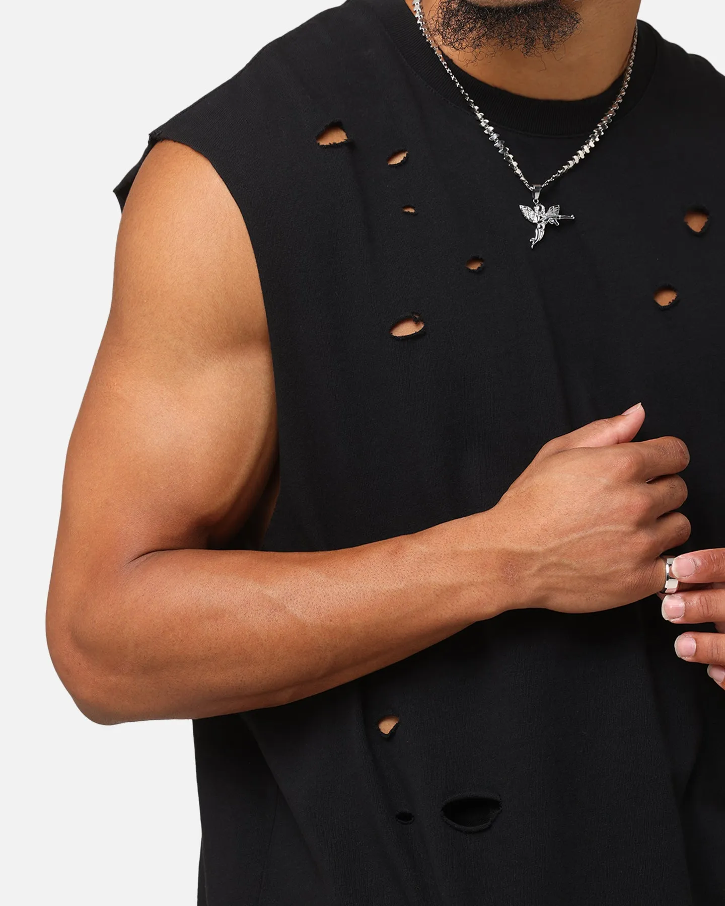 Saint Morta Distressed Oversized Muscle T-Shirt Black