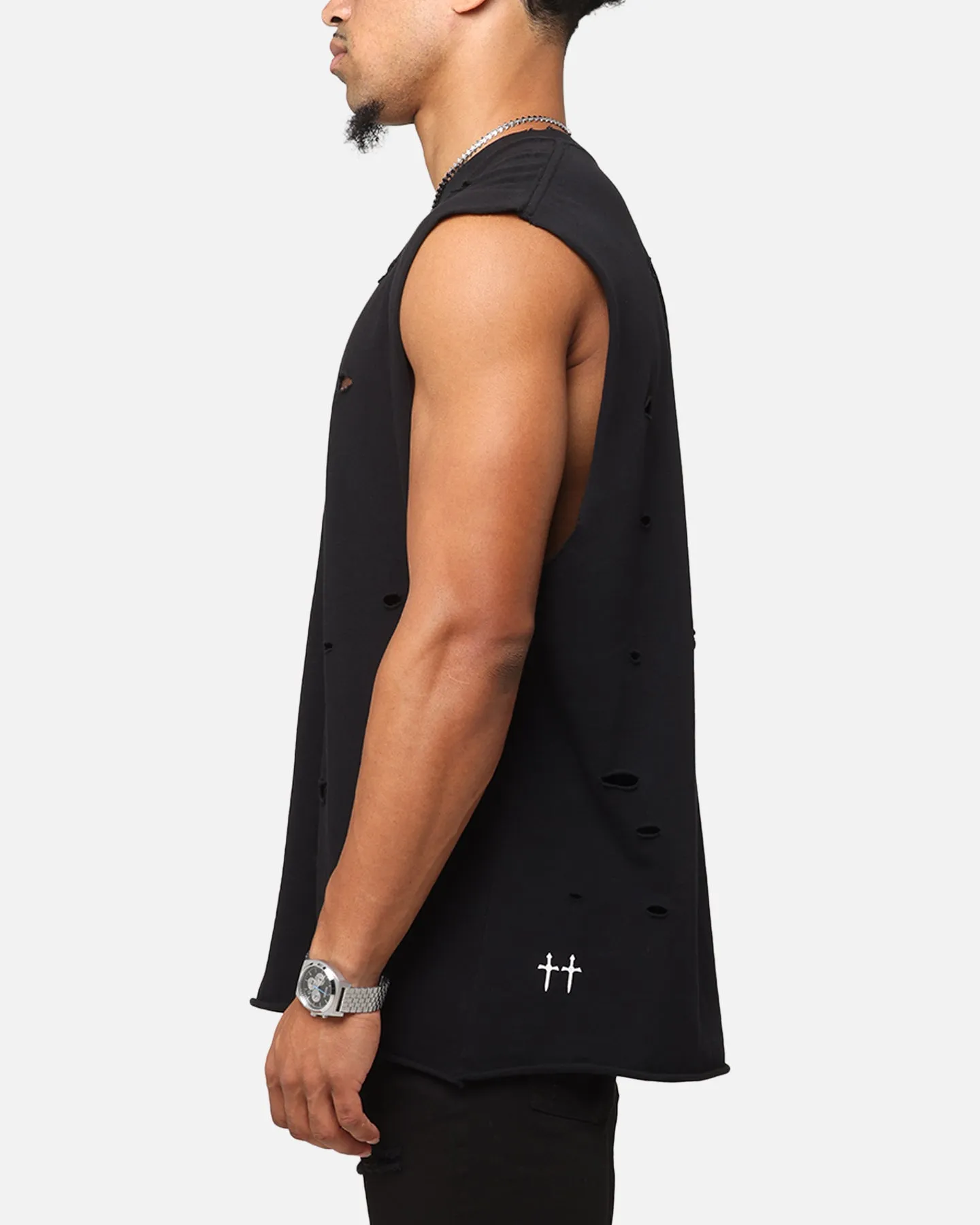 Saint Morta Distressed Oversized Muscle T-Shirt Black